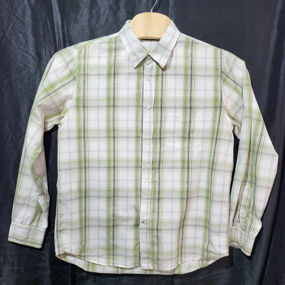 Industrial Exchange Mens Large Plaid Button‎ Down Shirt Green White Cotton